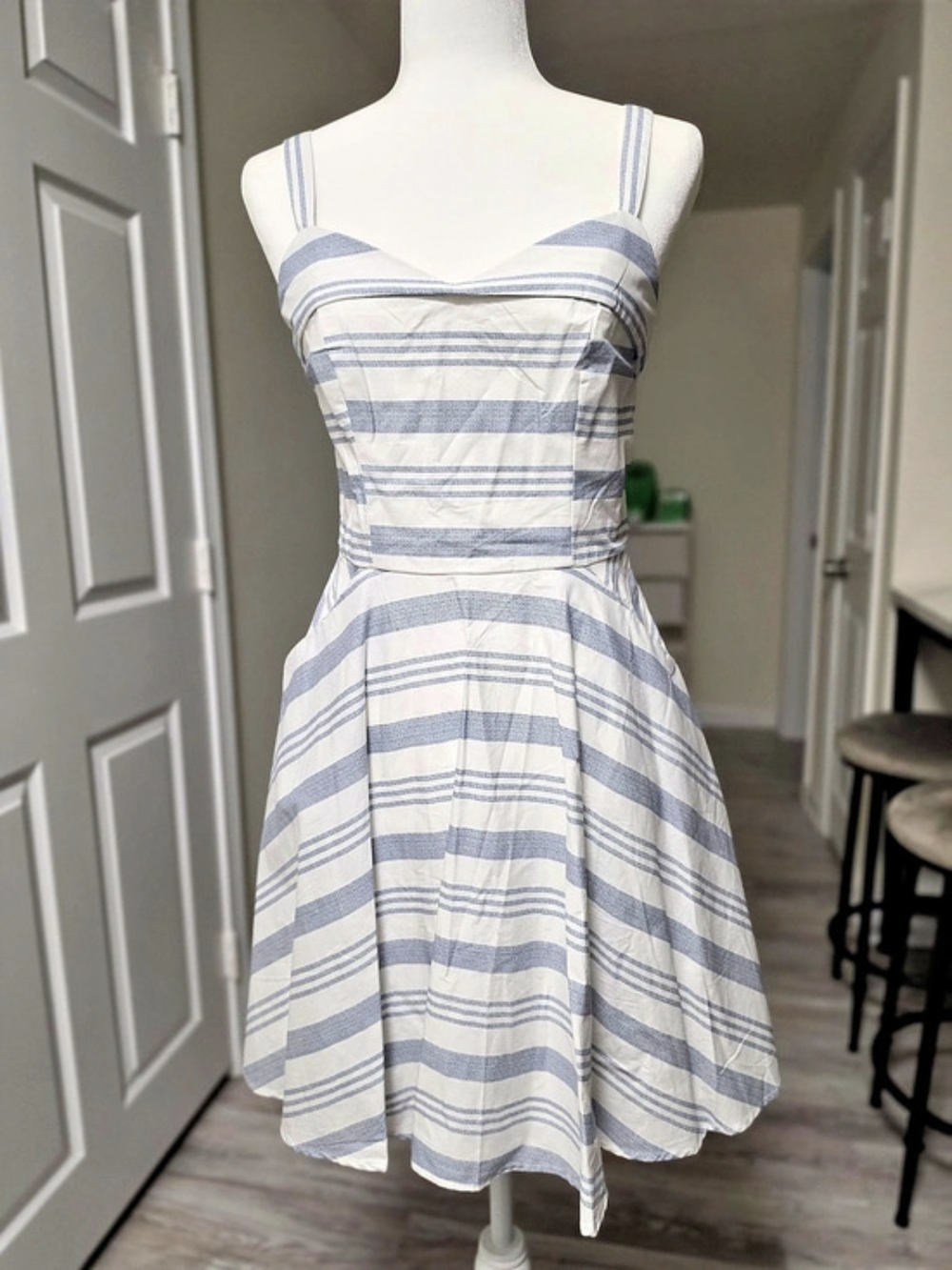 Striped Mini Dress in White & Blue Like New